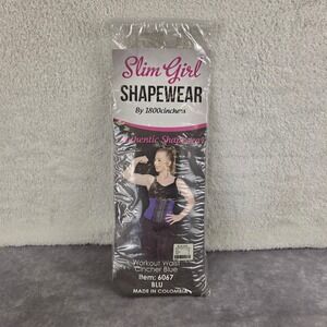 Slim Girl Shapewear Workout Waist Cincher Blue Latex Sport 3-Hook Size 32 6067
